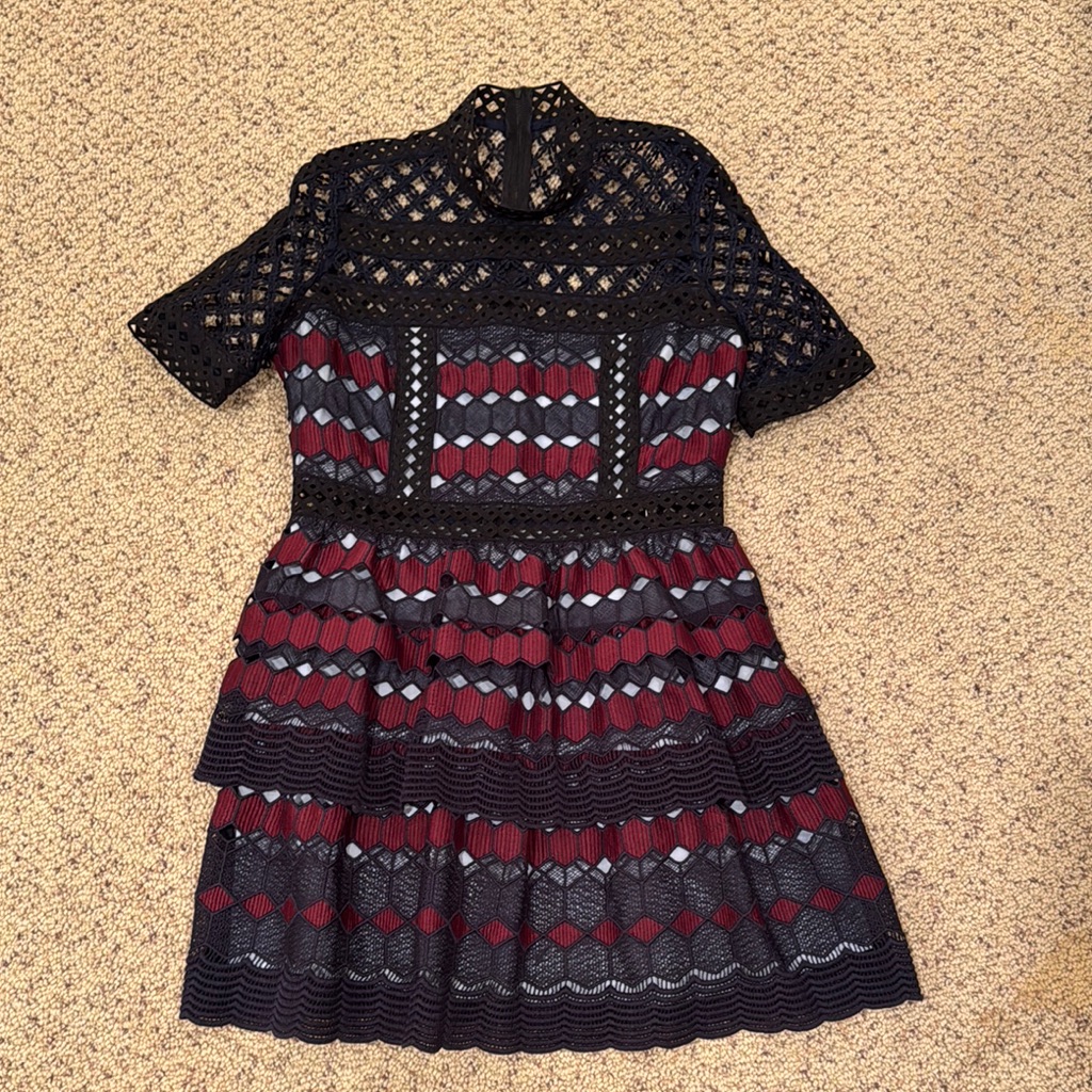 Self-Portrait Elegant Black And Red Lace Dress
